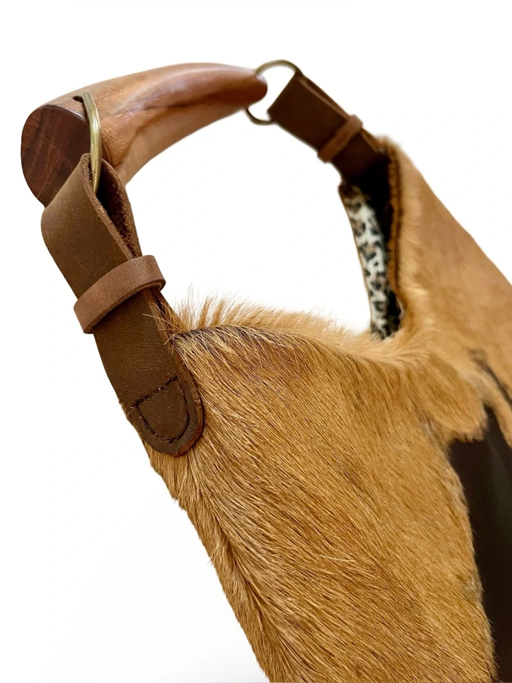 Acid Washed Cowhide Hobo with Wooden Horn Handle